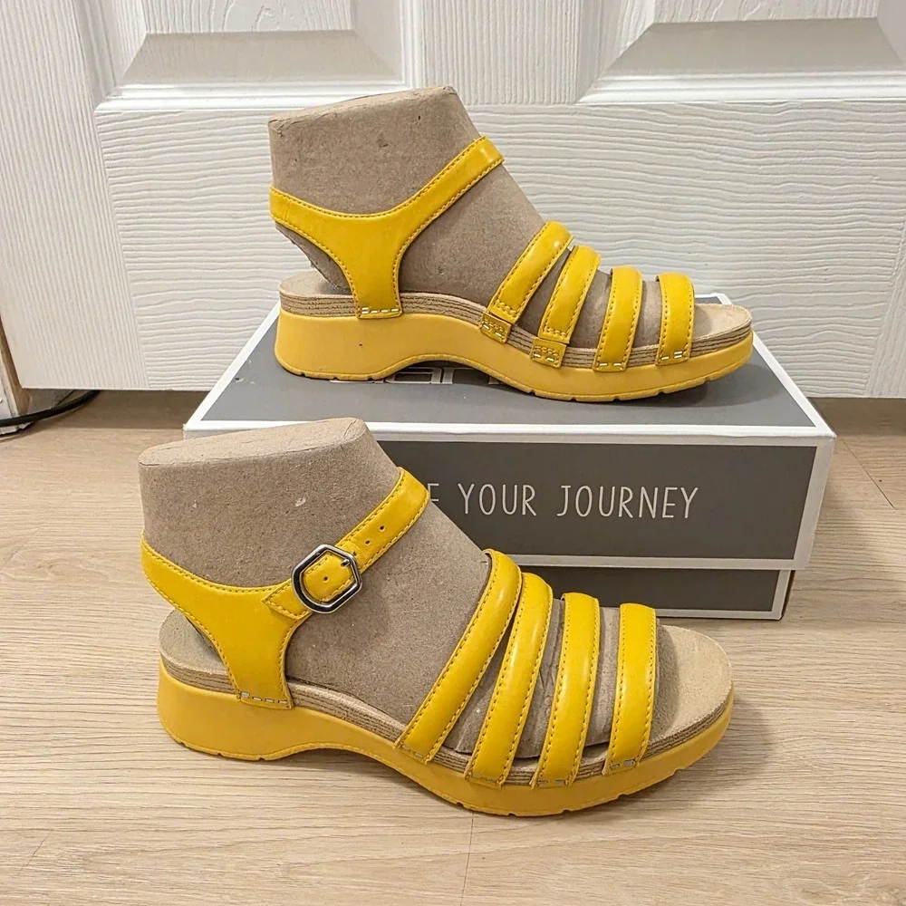 Dansko Yellow Leather Strappy Summer Cute Low Platform Roxie Sandals Size 8.5 39 - Picture 1 of 6
